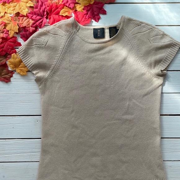 MAG by Magaschoni Short Sleeve 100% Cashmere Sweater Cream size S - Picture 7 of 9